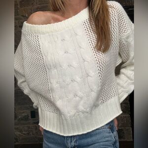 Off-Shoulder Cable Knit Sweater, Cream size Medium